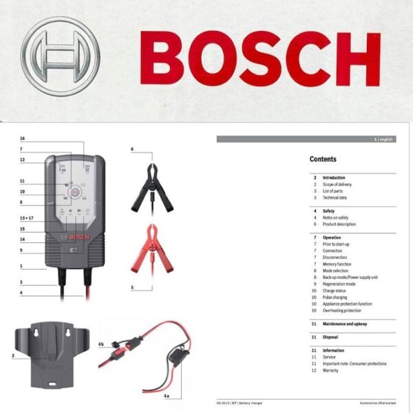 ราคาเครื่องชาร์จแบตเตอรี่ Bosch C7 ชาร์จ เรือ มอเตอร์ไซค์ รถยนต์ 12V/24V